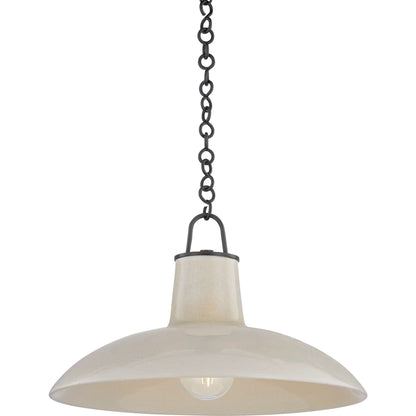 Pottersville Pendant by Hudson Valley in distressed bronze, ceramic ivory crackle. Made from ceramic in a unique style.