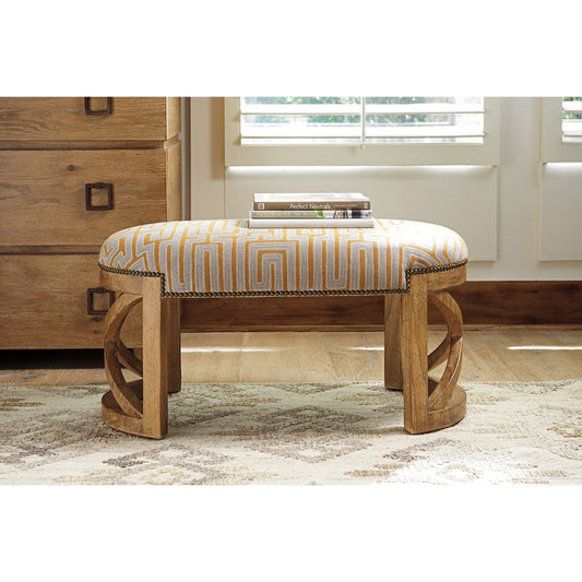 Marcel Bench by Tommy Bahama Home in golden gray. Made from unique in a coastal style.