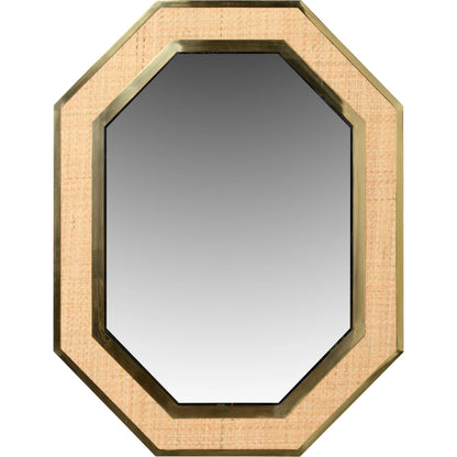 Dunbar Brass and Cane Mirror by Wildwood in antique, natural, beveled. Made from brass/cane/mirror in a modern style.
