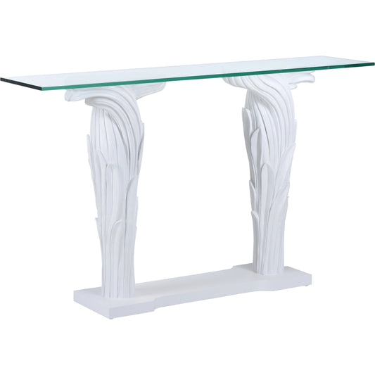Fontana Flair Console by Wildwood in white. Made from wood/glass in a modern style.