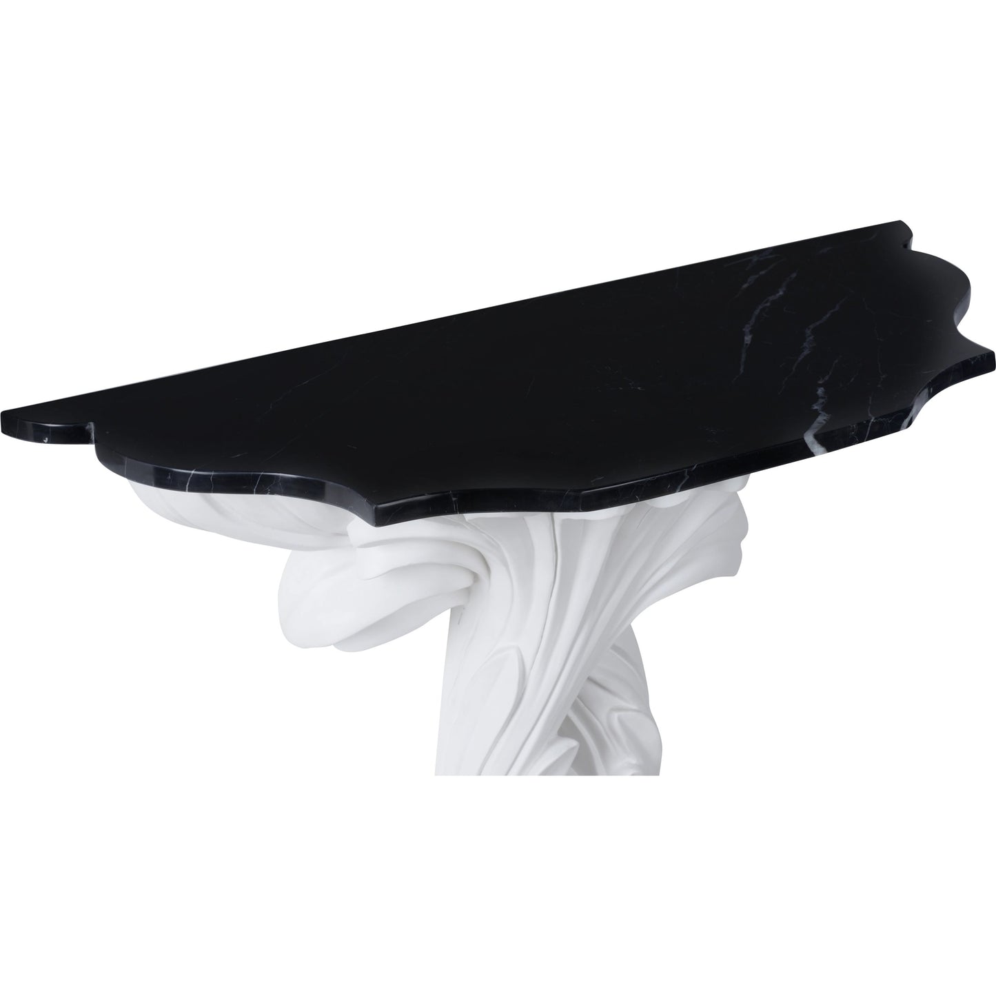 002 SI-2104772 | Closeup | Roche Console by Wildwood in white, natural black. Made from wood/marble in a traditional style.