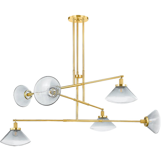 Mendon Chandelier by Hudson Valley in aged brass. Made from steel in a unique style.