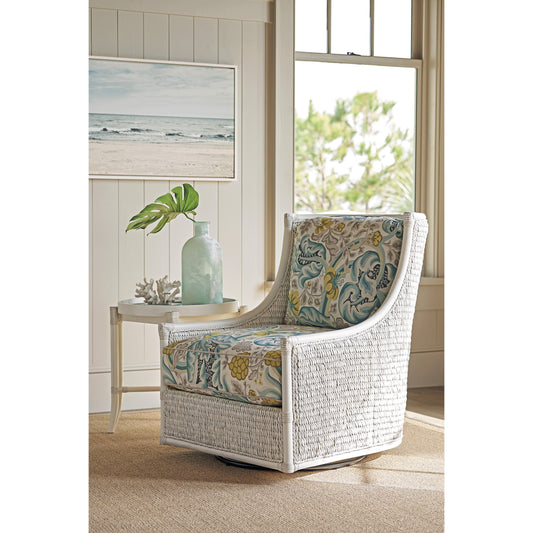 Preston Swivel Chair by Tommy Bahama Home in caribbean sands. Made from unique in a coastal style.