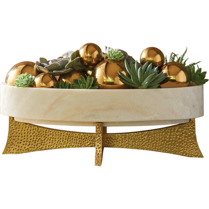 Lax Oval Bowl by Global Views in brass. Made from plywood, white marble, brass sheet in a eclectic & global style.