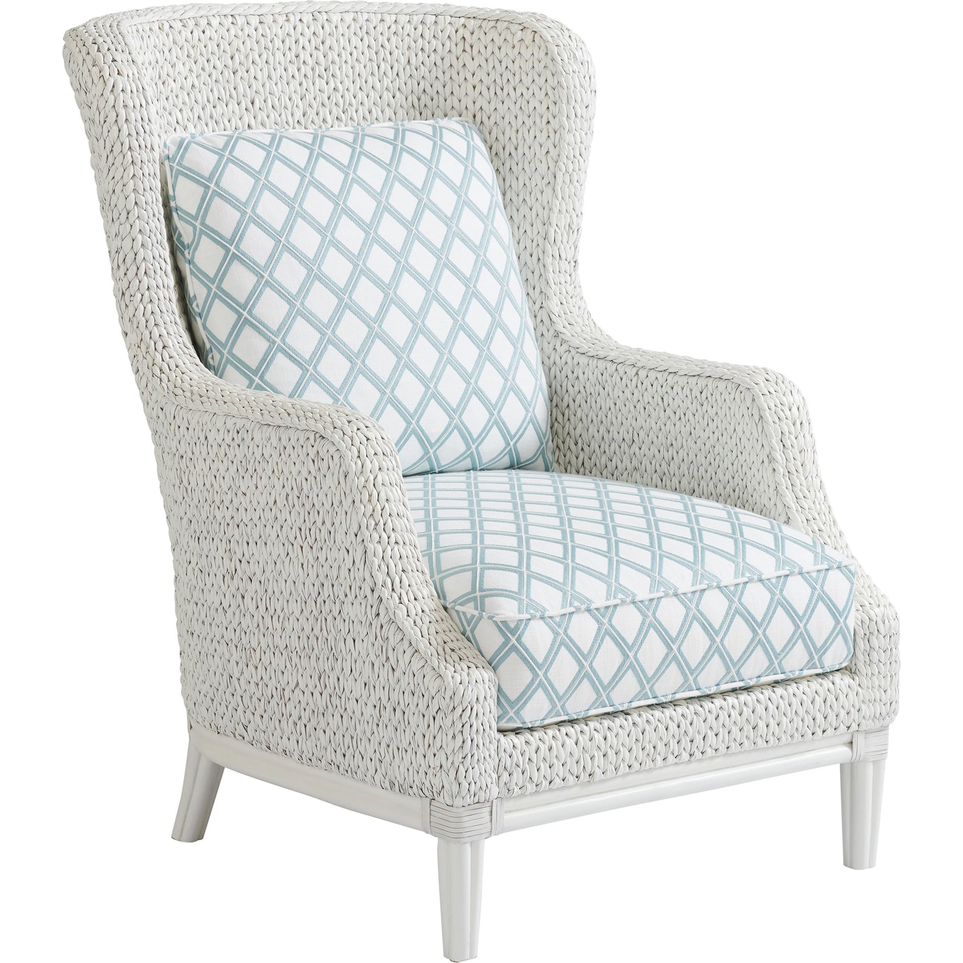 Vero Wing Chair by Tommy Bahama Home in blue mist and caribbean sands. Made from unique in a coastal style.