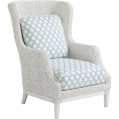 Vero Wing Chair by Tommy Bahama Home in blue mist and caribbean sands. Made from unique in a coastal style.