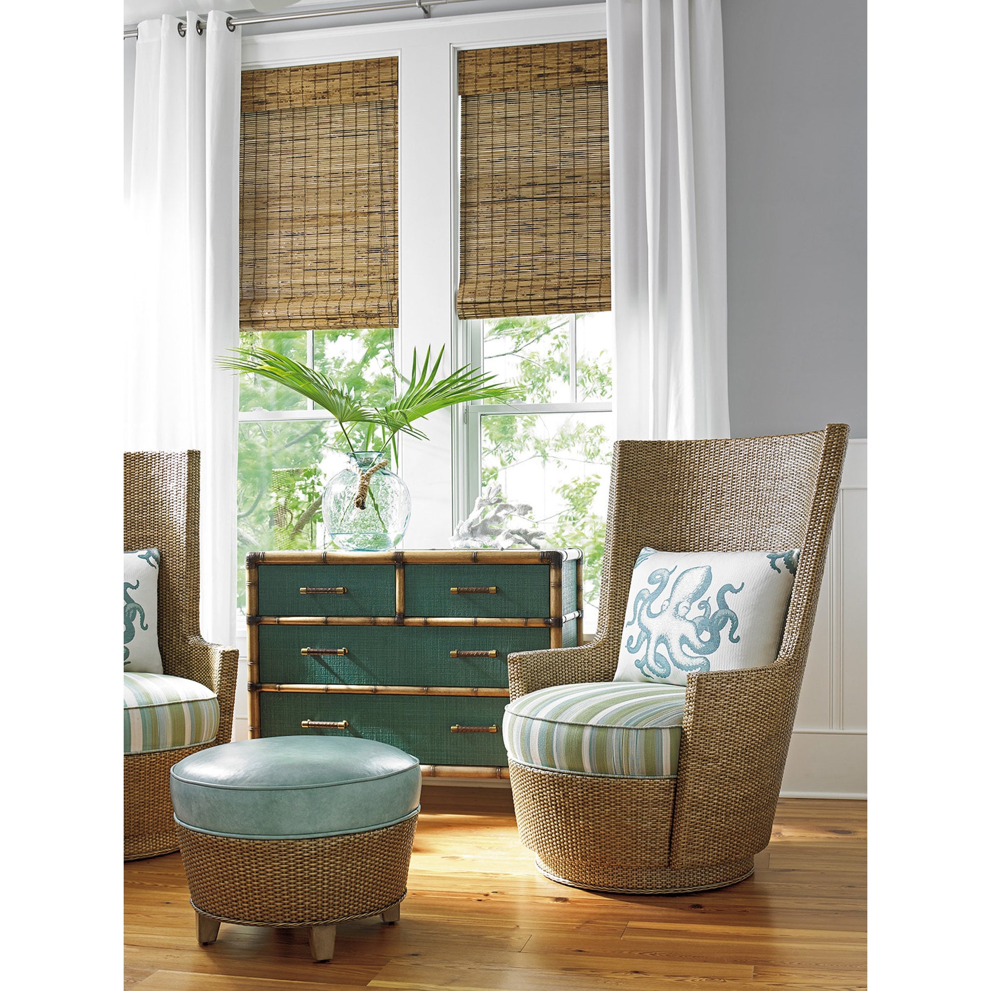 Pacific Chest by Tommy Bahama Home in teal. Made from unique in a coastal style.