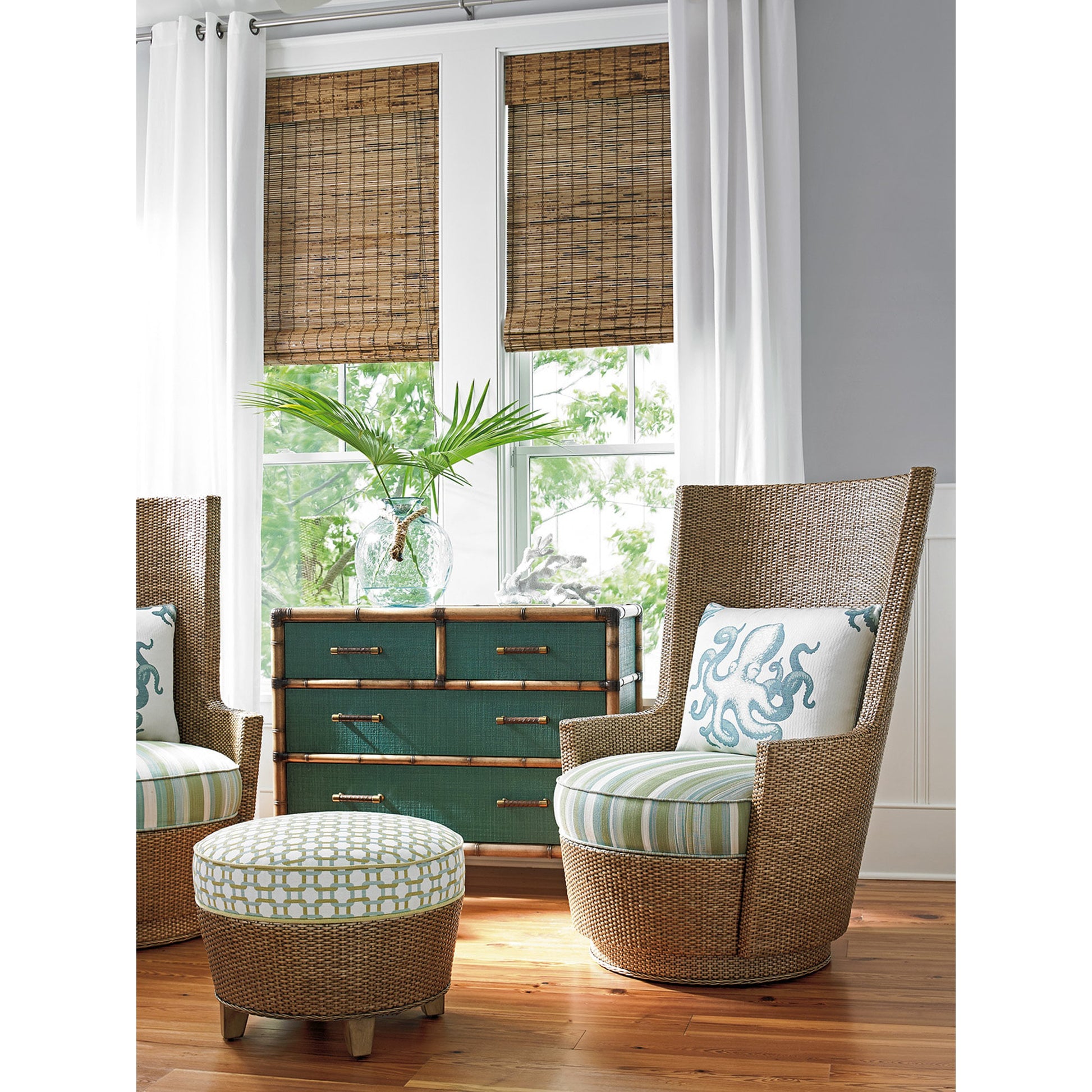 Pacific Chest by Tommy Bahama Home in teal. Made from unique in a coastal style.