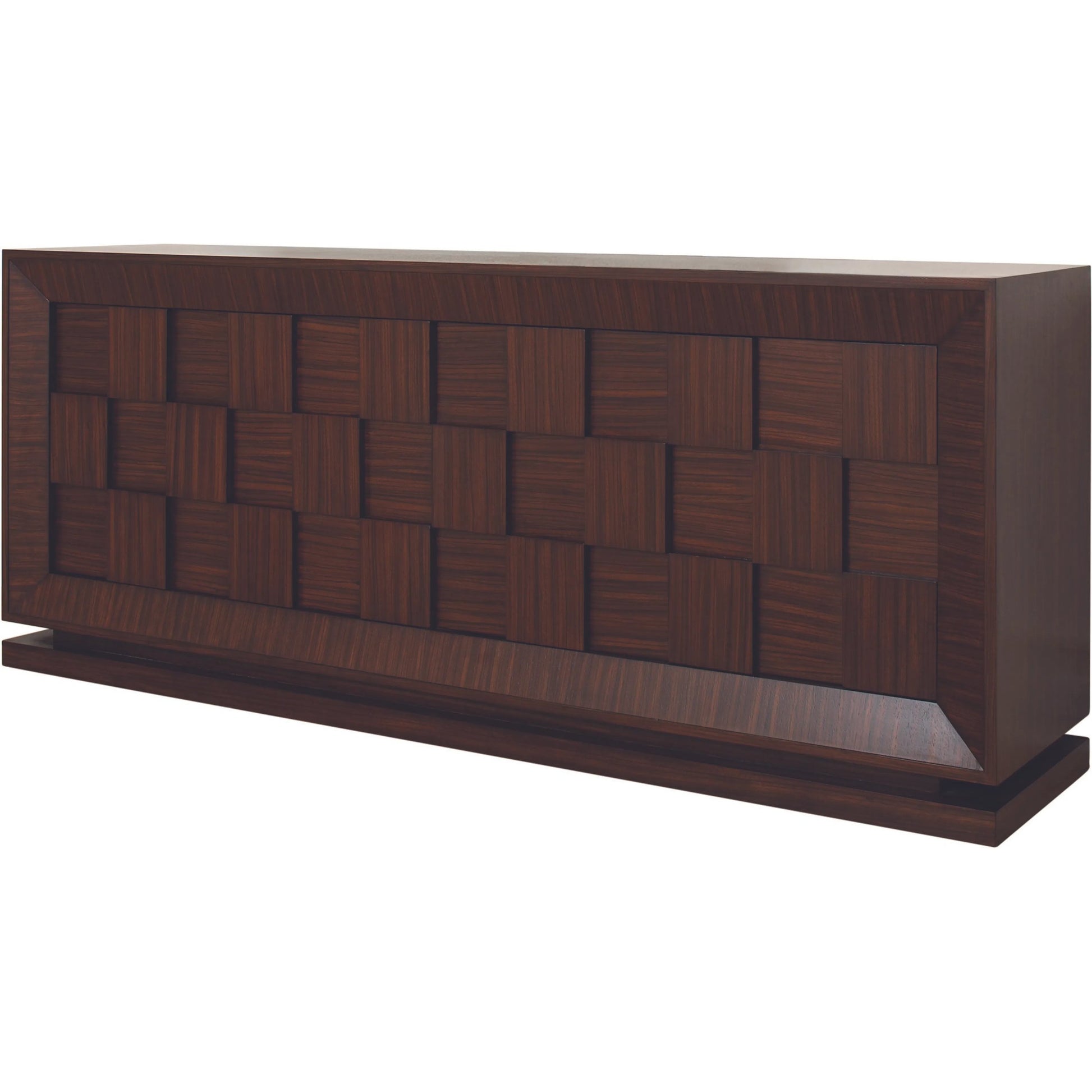 Quad Block Chest by Global Views in walnut stain, satin lacquer, zebra. Made from birch, mdf in a modern style.