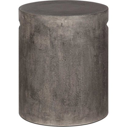 Concrete Round Side Table With Handle by LH Imports in grey. Made from dark grey concrete in a modern style.