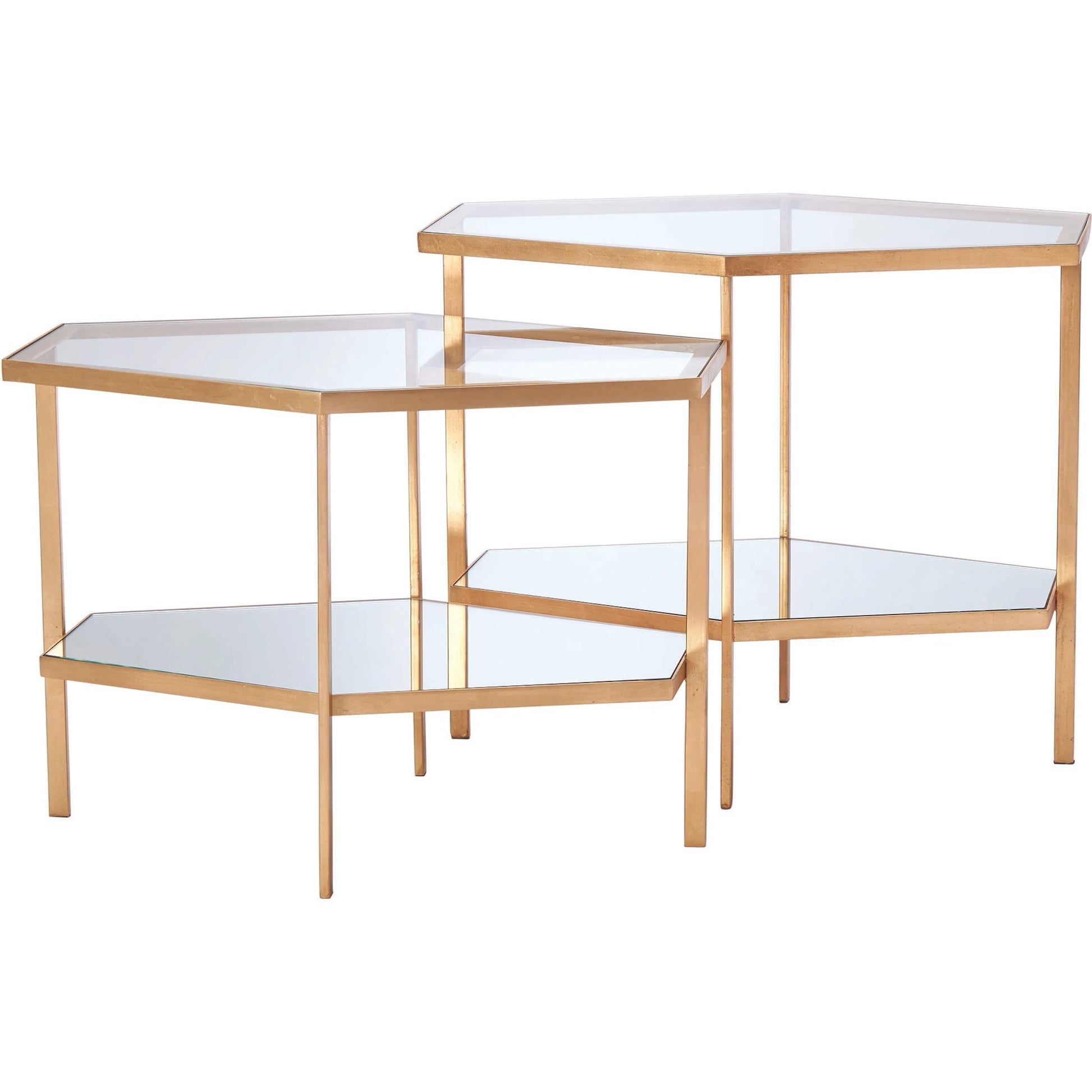 Hexagon Table by Global Views in gold leaf. Made from unique in a transitional style.