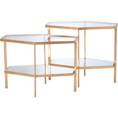 Hexagon Table by Global Views in gold leaf. Made from unique in a transitional style.