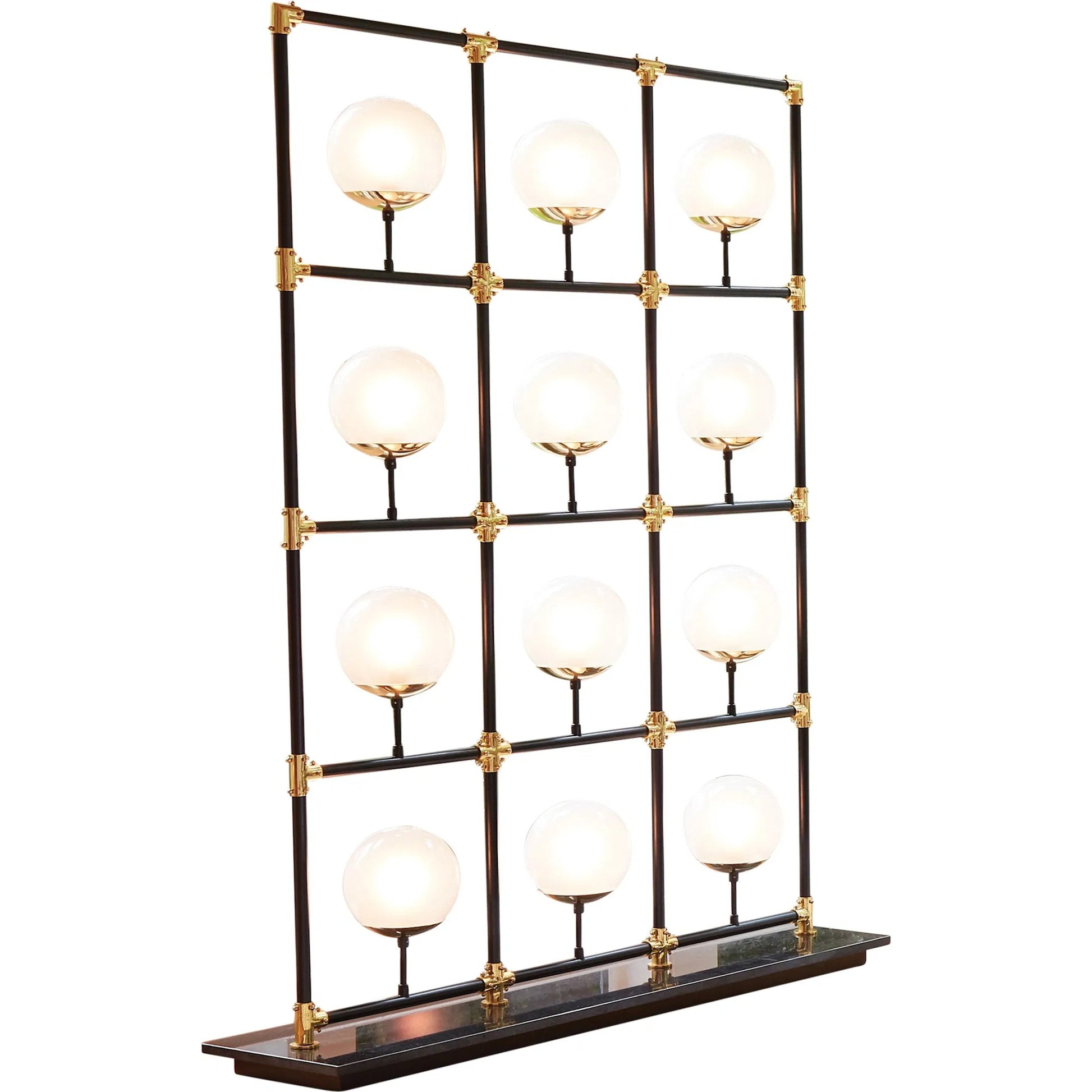 Globe in Square Floor Screen by Global Views in brass lacquer, black powder coating. Made from steel, brass in a eclectic & global style.