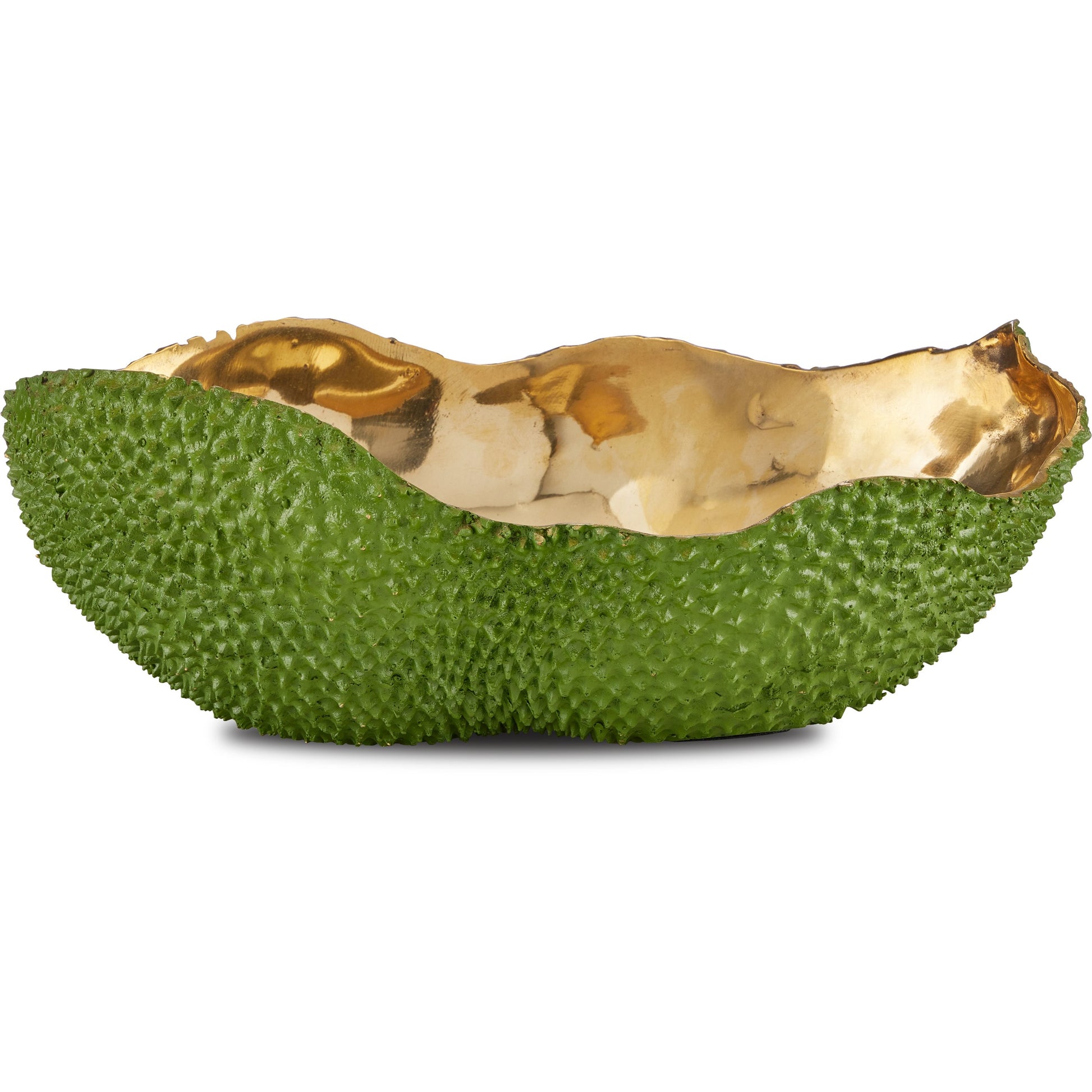 Jackfruit Oval Bowl by Currey and Company in green, gold. Made from bronze in a modern style.