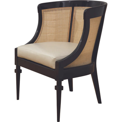Cane Chair by Global Views in black satin lacquer, natural color antique, matte lacquer. Made from alder, natural antique in a traditional style.