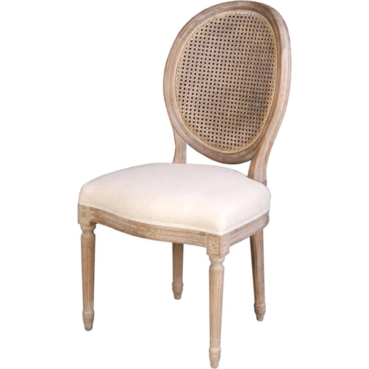 Napoleon Dining Chair w/ Cane Back by LH Imports in antique linen and brown washed. Made from oak, plywood, pu foam, polyester fiber, mixed linen in a unique style.