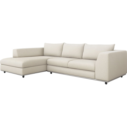 Comodo Chaise Sectional Left Facing by Interlude Home in pearl, polished nickel. Made from faux linen, stainless steel in a modern style.
