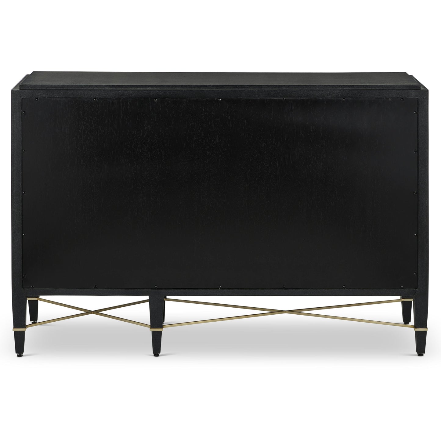 010 SI-2007903 | Additional Silo | Verona Three-Drawer Chest by Currey and Company in lacquered black linen, champagne. Made from black linen, mahogany, brass, iron in a traditional style.