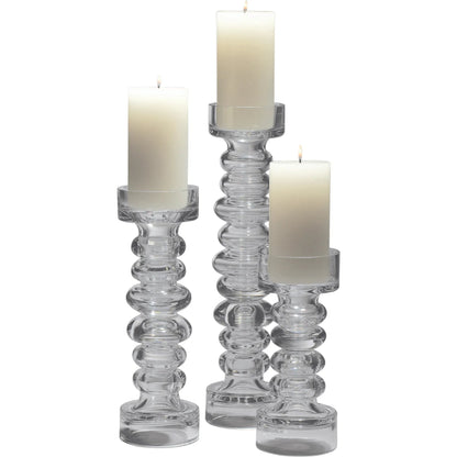 Glass Ribbed Candleholder by Global Views. Made from glass in a transitional style.