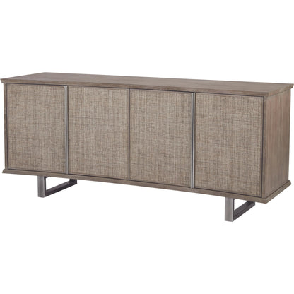 Delphi Media Cabinet by Global Views in gray cerused ash, pewter, acacia, ash. Made from ash, mdf, stainless steel, grasscloth in a modern style.