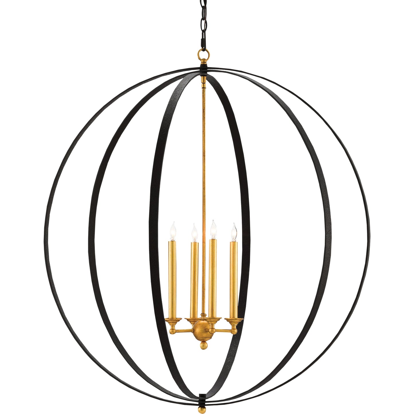 001 S-258202 | Primary Silo | Ogden Orb Chandelier by Currey and Company in chinois antique gold leaf, black. Made from metal in a modern style.