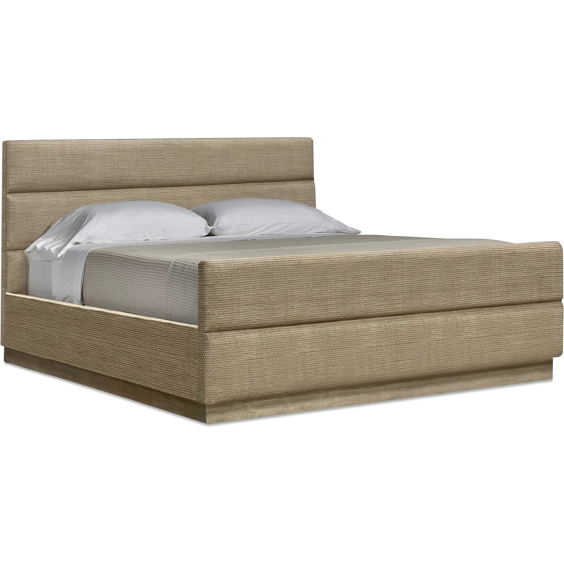 Biscayne Bed by Interlude Home in white ceruse. Made from wood, rattan weave in a modern style.