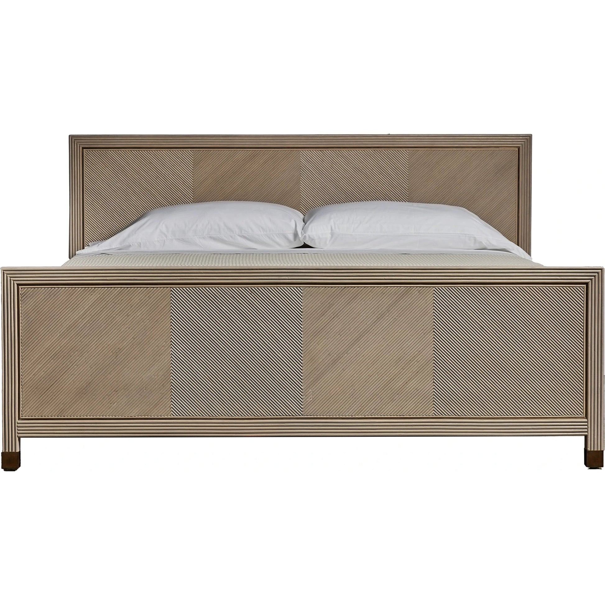Jensen Bed by Interlude Home in grey wash, aged brass. Made from wood, rattan, brass in a modern style.