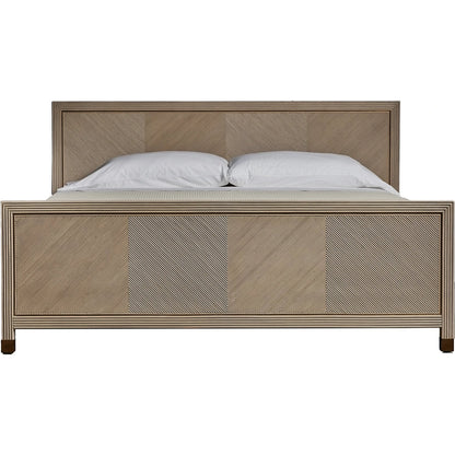 Jensen Bed by Interlude Home in grey wash, aged brass. Made from wood, rattan, brass in a modern style.