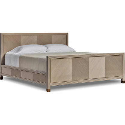 Jensen Bed by Interlude Home in grey wash, aged brass. Made from wood, rattan, brass in a modern style.