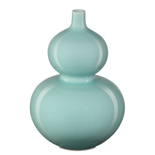 Double Gourd Vase by Currey and Company in celadon green. Made from porcelain in a modern style.