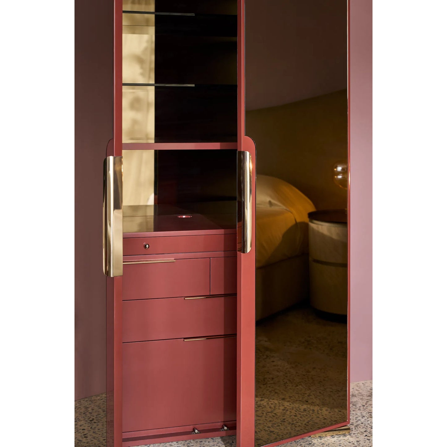 004 SI-2370706 | Lifestyle | Allure Armoire by Caracole in rouge red gloss, bronze. Made from unique in a modern style.