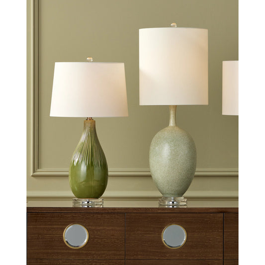 Anjou Table Lamp by Currey and Company in pale green, off-white, clear, satin nickel. Made from ceramic, optic crystal in a modern style.