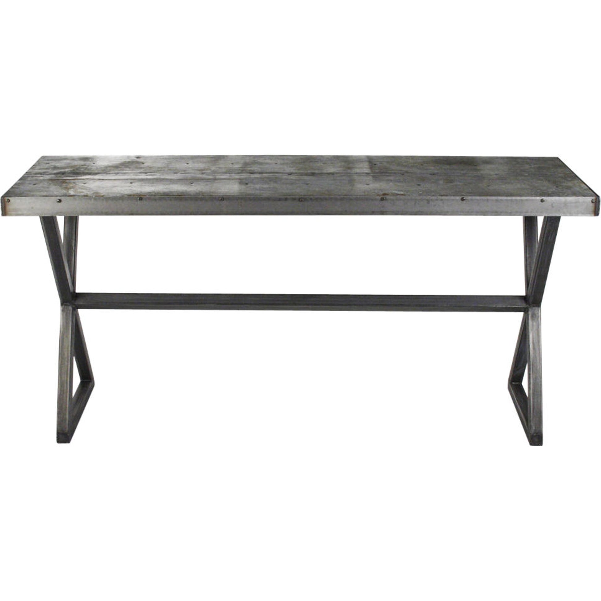 Cris Console by Zentique in rustic galvanized tin and recycled metal. Made from recycled metal in a modern style.