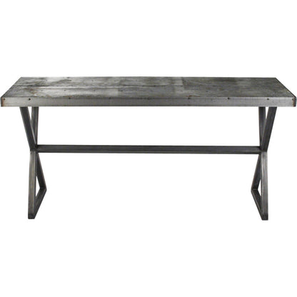 Cris Console by Zentique in rustic galvanized tin and recycled metal. Made from recycled metal in a modern style.