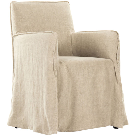 Arm Chair Slipcover by Zentique in cream linen and birch. Made from unique in a cottage & farmhouse style.
