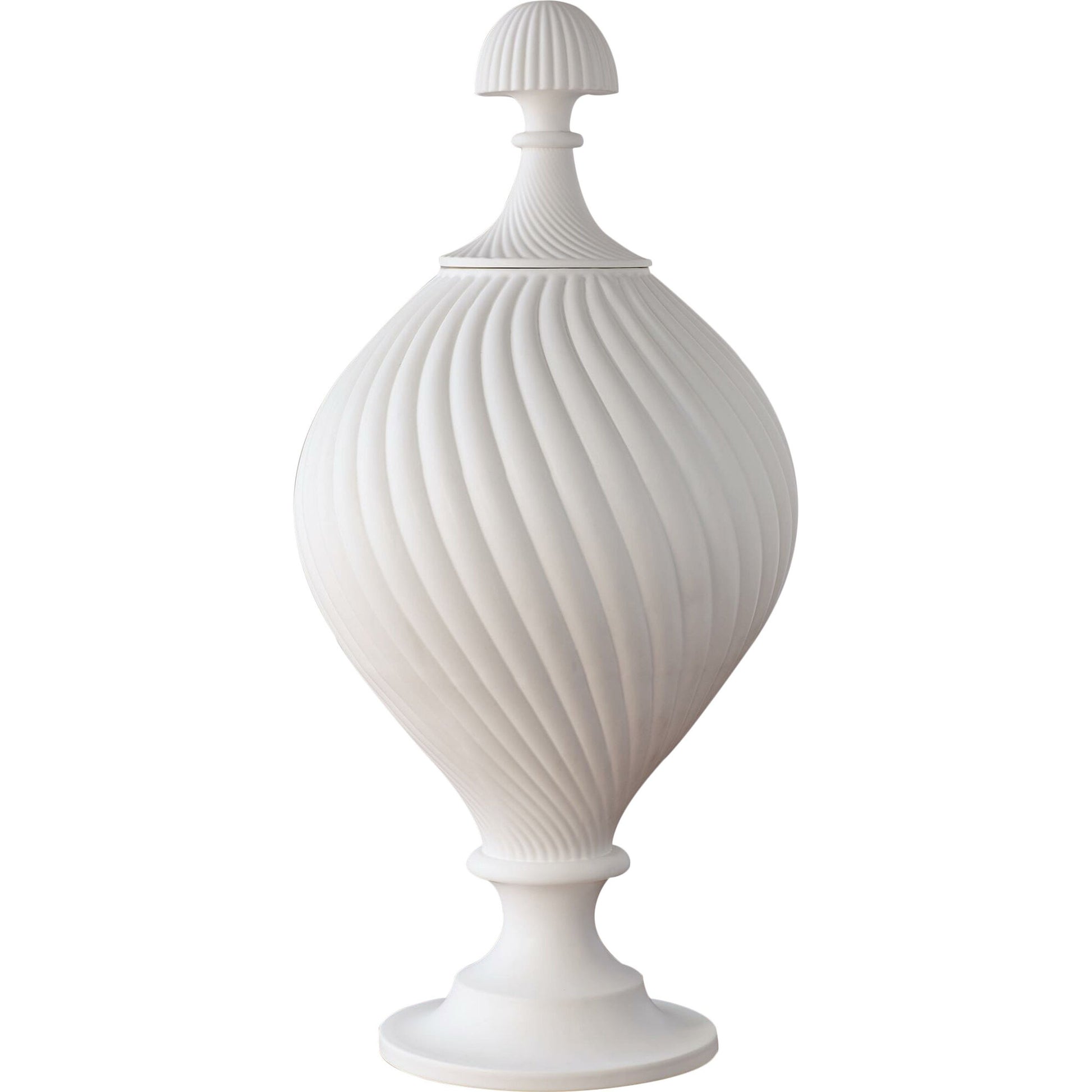 Grande Swirl Jar by Global Views in matte white. Made from earthenware in a transitional style.