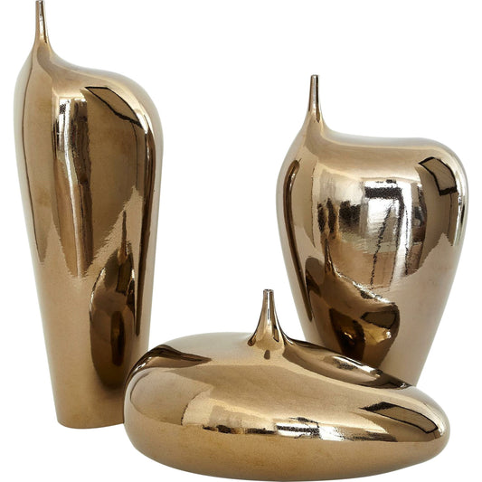 Offset Neck Object by Global Views in bronze crackle. Made from earthenware in a modern style.