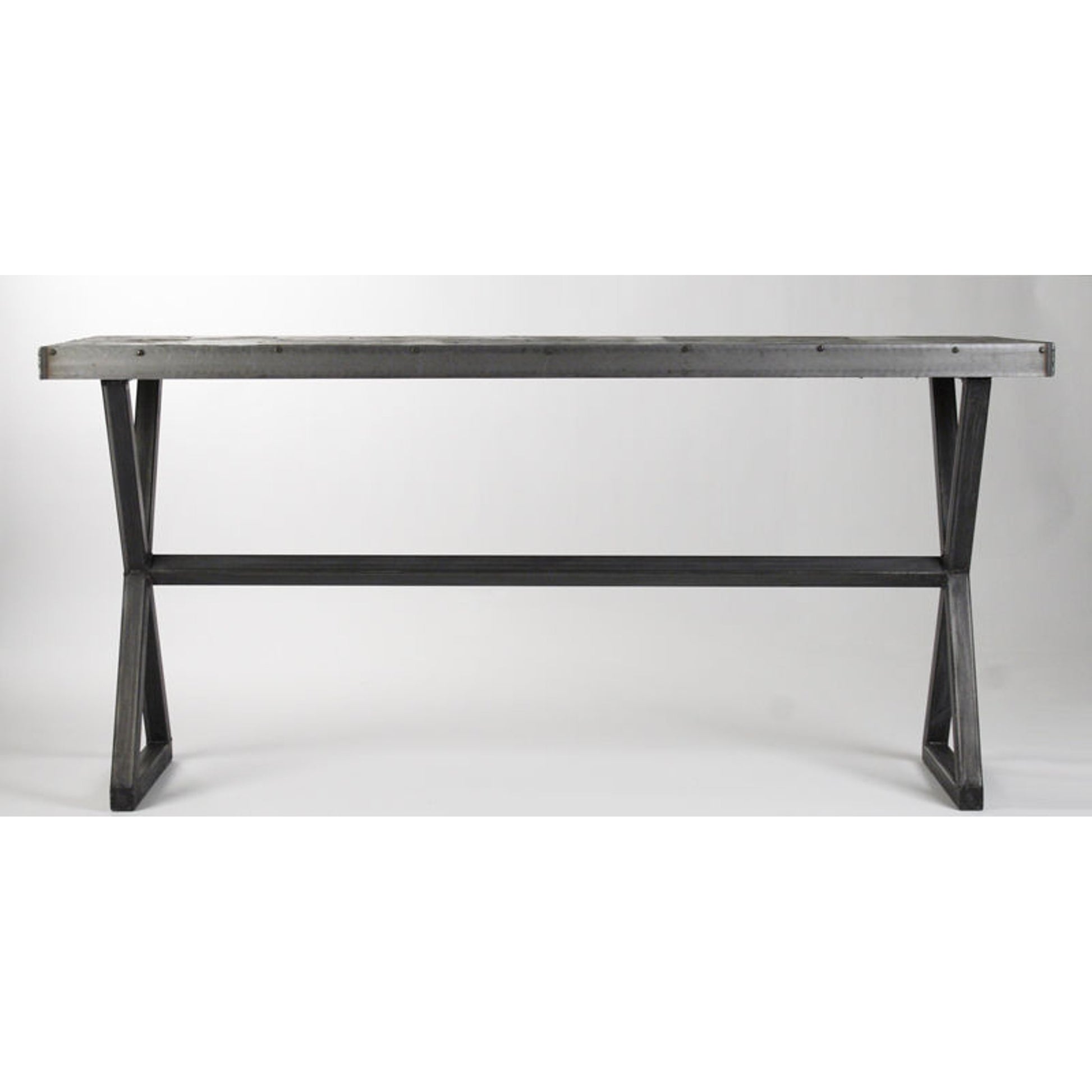 Cris Console by Zentique in rustic galvanized tin and recycled metal. Made from recycled metal in a modern style.