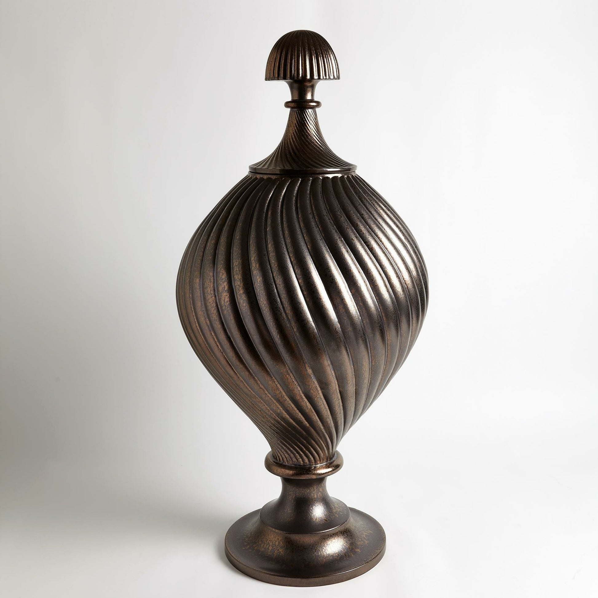 Grande Swirl Jar by Global Views in matte white. Made from earthenware in a transitional style.