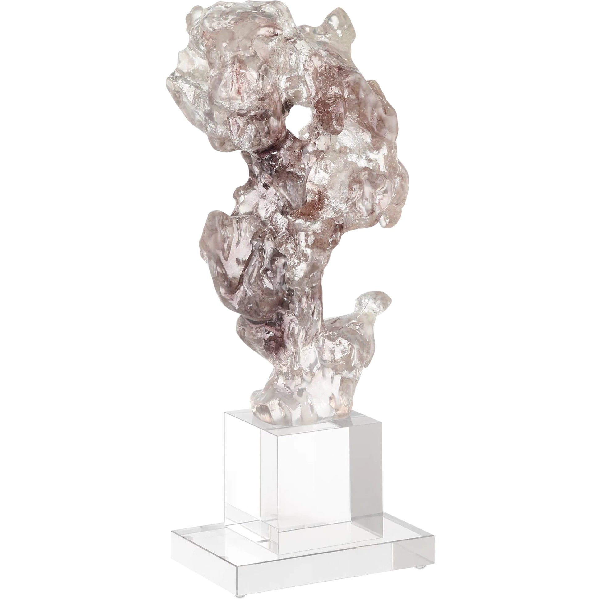 Faux Rock Crystal Sculpture by Currey and Company in purple pink, clear. Made from composite, optic crystal in a modern style.
