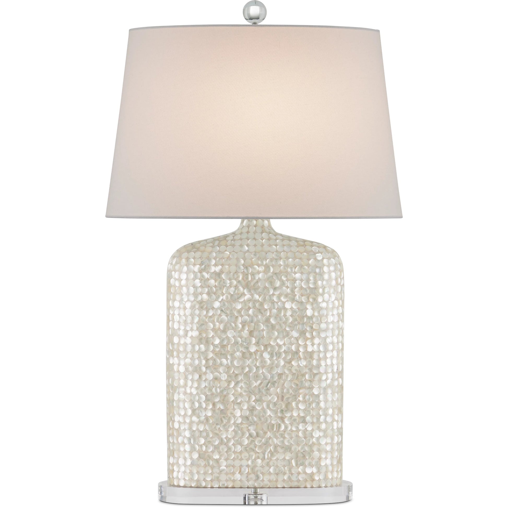 Gerri Dot Table Lamp by Currey and Company in white, clear. Made from mother of pearl, acrylic in a modern style.