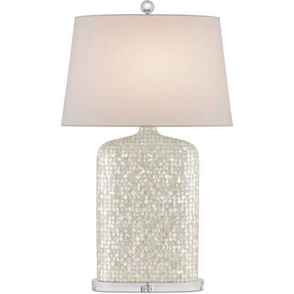 Gerri Dot Table Lamp by Currey and Company in white, clear. Made from mother of pearl, acrylic in a modern style.