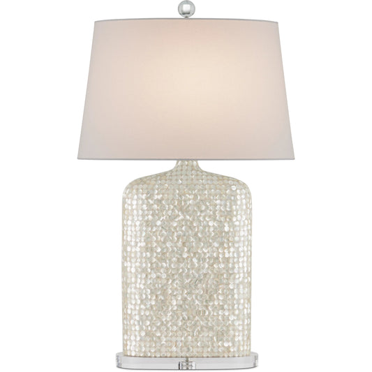 Gerri Dot Table Lamp by Currey and Company in white, clear. Made from mother of pearl, acrylic in a modern style.