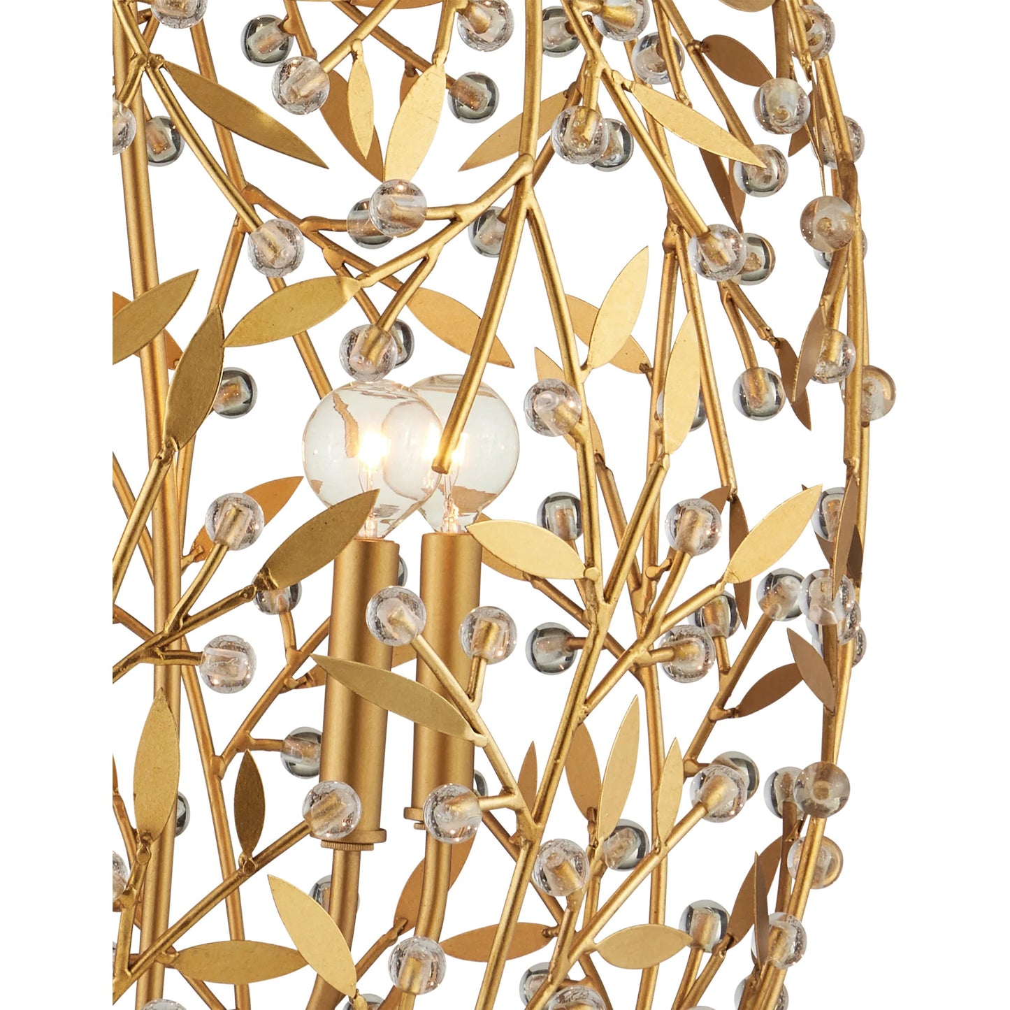 003 SI-2387146 | Closeup | Secret Garden Chandelier by Currey and Company in clear, contemporary gold leaf, contemporary gold. Made from crystal, wrought iron in a modern style.