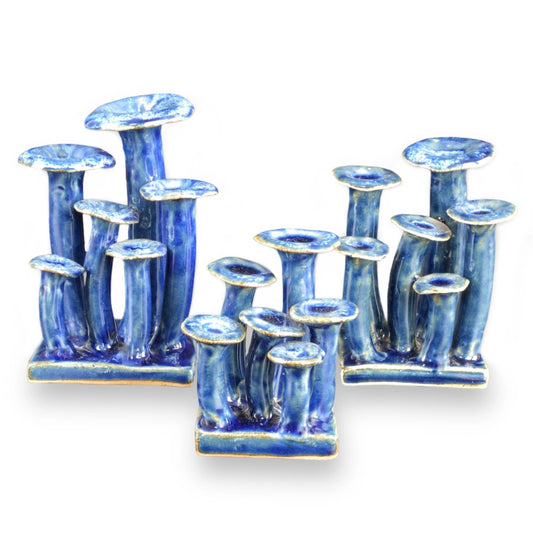 Wild Mushrooms Set by Currey and Company in reactive blue. Made from ceramic in a modern style.