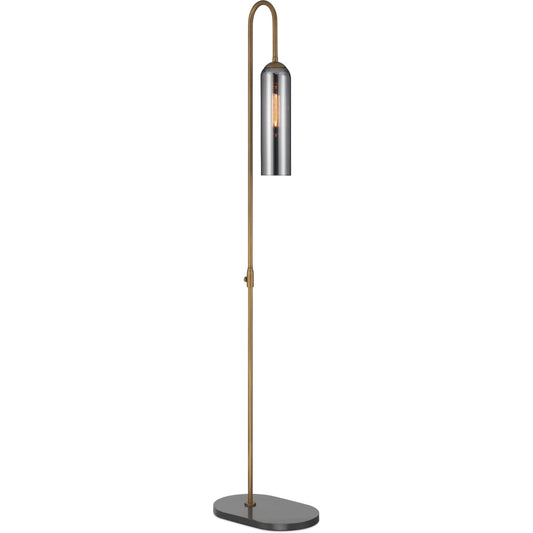 Severn Floor Lamp by Currey and Company in antique brass, oil rubbed bronze, smoke. Made from metal, glass in a modern style.