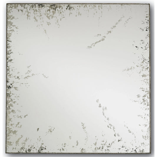 Rene Mirror by Currey and Company in dirty silver, antique. mirror. Made from wrought iron, mirror in a traditional style.
