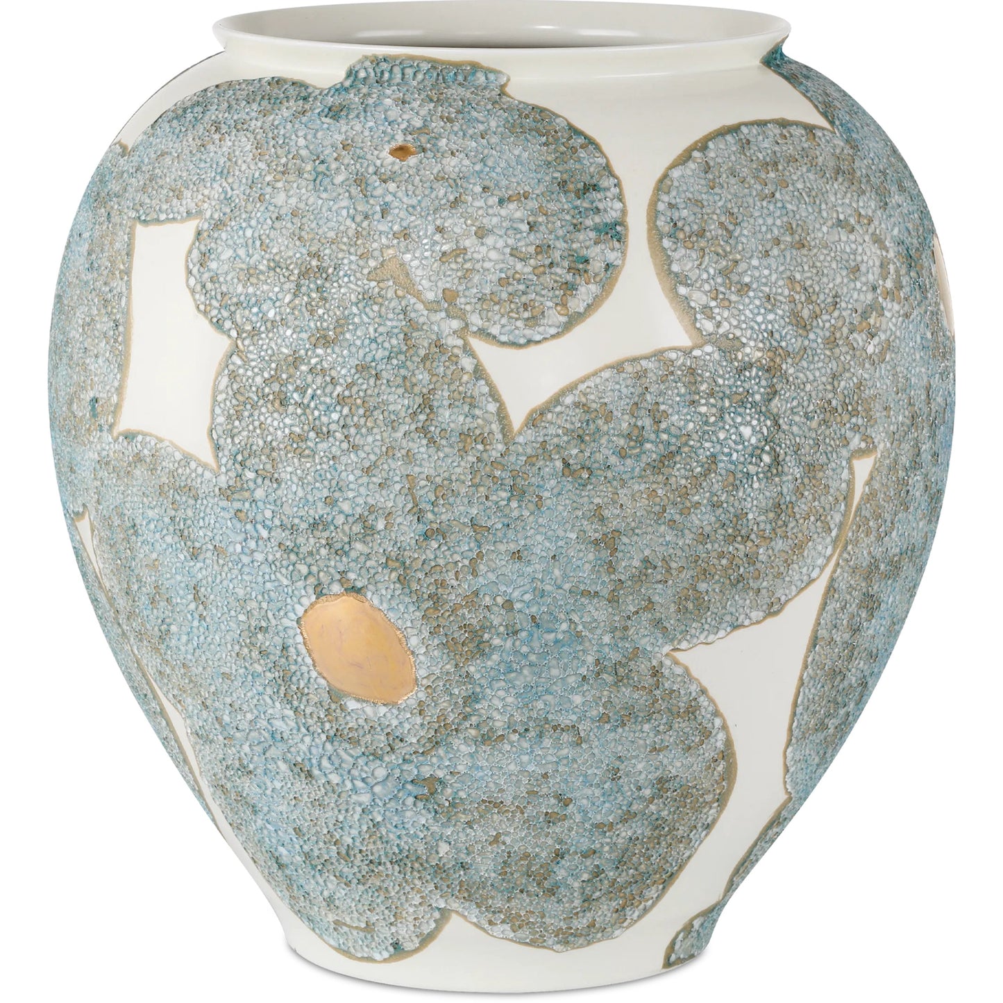 001 SI-2386962 | Primary Silo | Bloom Blue & Ivory Vase by Currey and Company in textured blue, off-white, gold. Made from porcelain in a modern style.