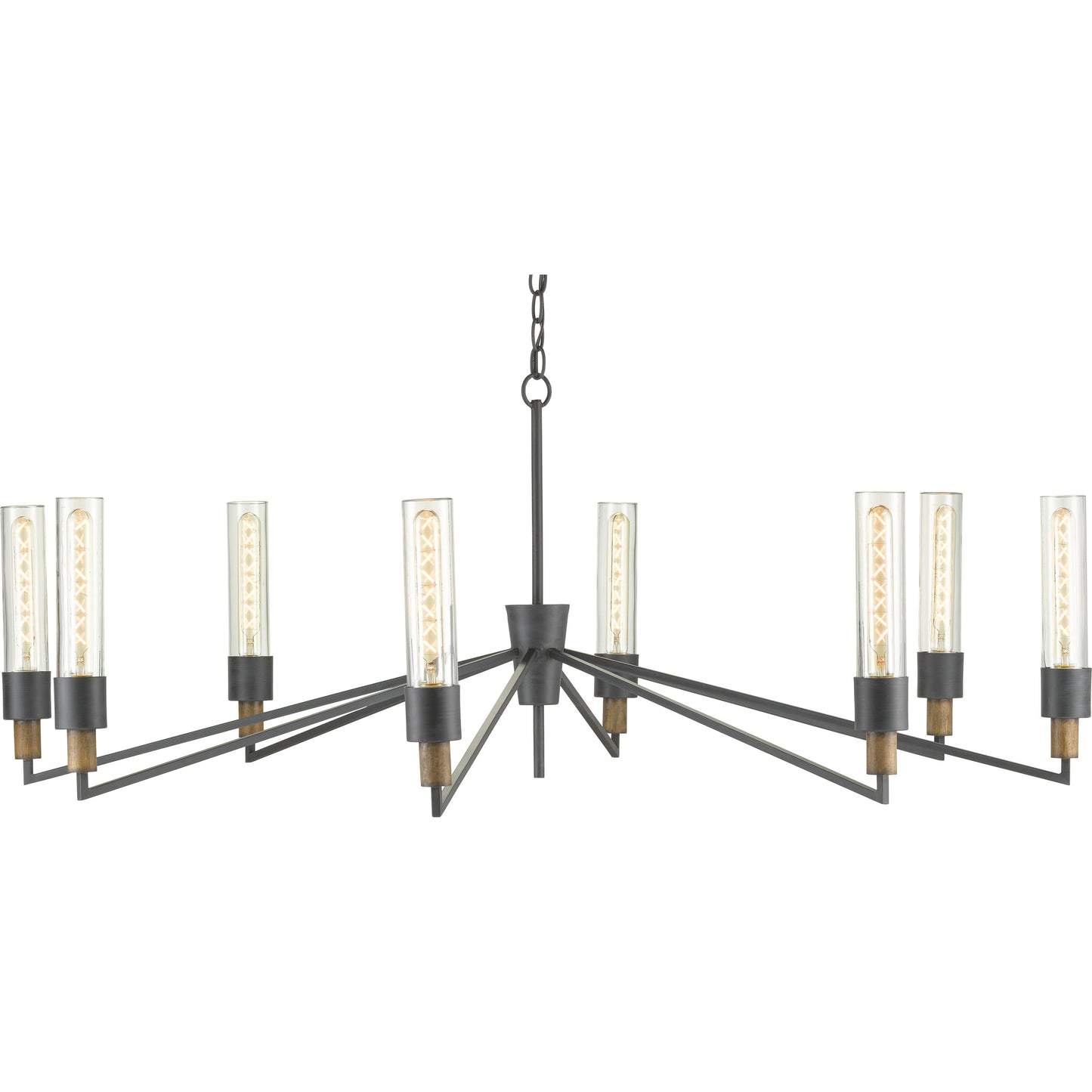 009 SR-823550 | Primary Silo | Delgado Chandelier by Currey and Company in antique black, reclaimed wood. Made from wrought iron, wood, recycled glass in a modern style.