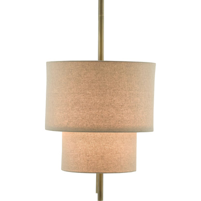 Combermere Rectangular Chandelier by Currey and Company in antique brass, linen. Made from metal, fabric in a modern style.